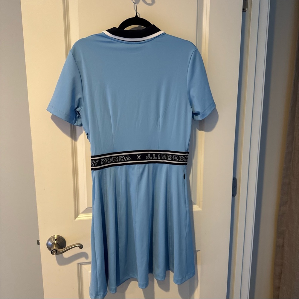 J.Lindeberg Blue Nelly Korda Jacquard Collar Women's Short Sleeve Golf Dress | M - Picture 6 of 10